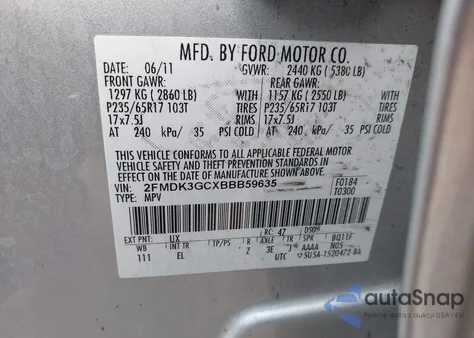 2011 Ford Edge Se from USA, damaged, VIN 2FMDK3GCXBBB59635